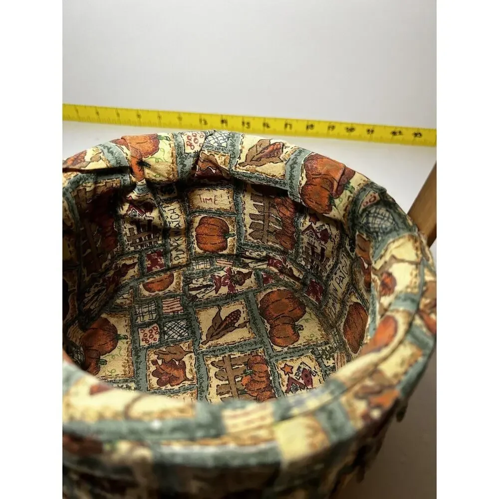 Vintage Wooden Basket Bent Wood Handle Cloth Lined Harvest Nailed Bottom